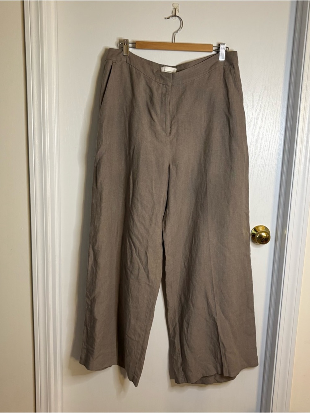 H&M Linen Blend Wide Leg Pants Taupe 14 Career Office Capsule Wardrobe Staple